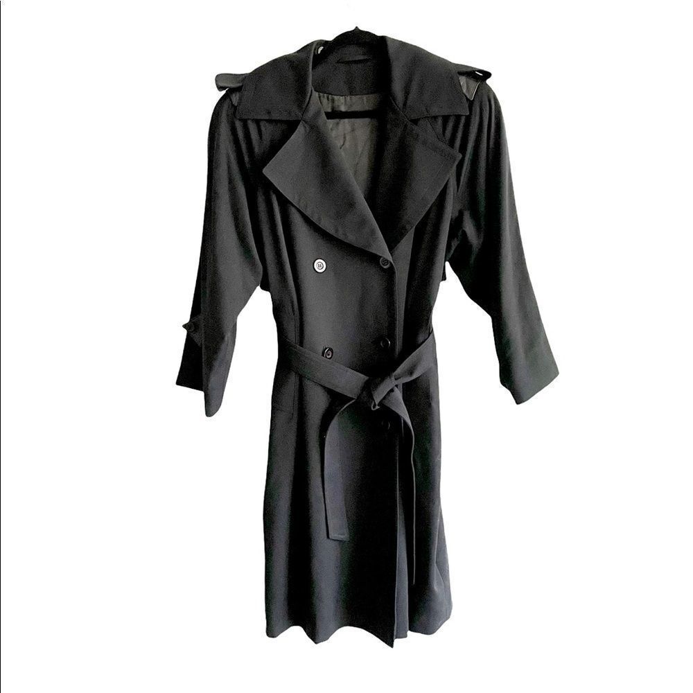 VINTAGE Wool Trench Coat Double Breasted Black 12